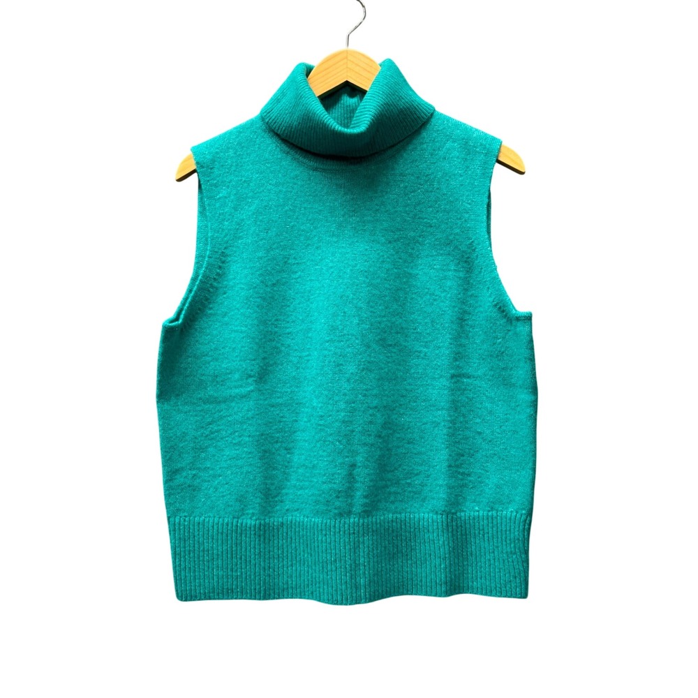 Talbots Sweater Vest Womens Large Turtleneck Teal Sleeveless Wool Blend Knit